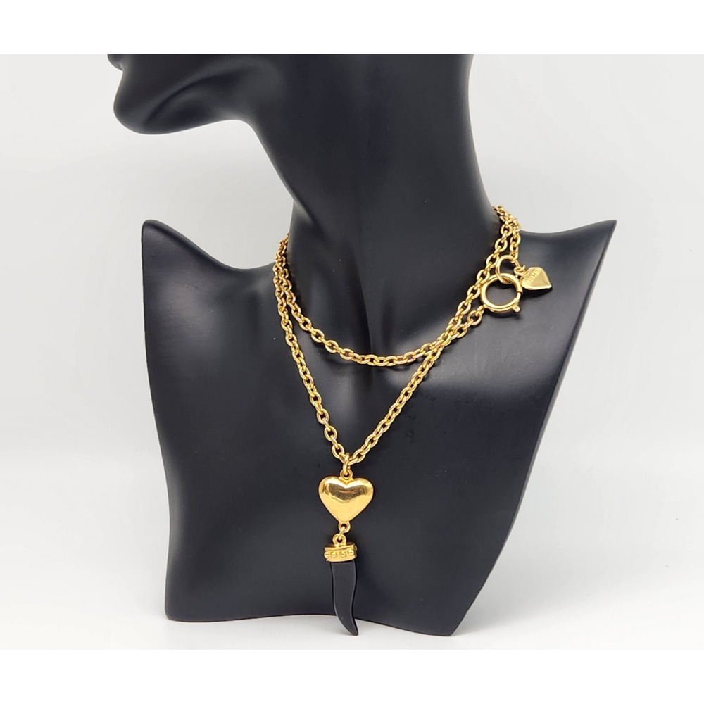 Moschino Heart And Horn Pendant Gold Tone Necklace 18''L